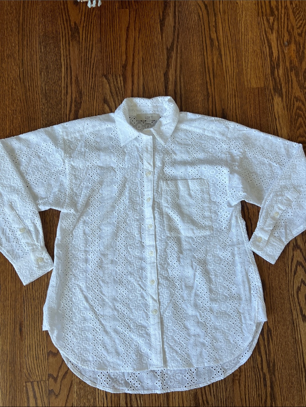 LOFT White Eyelet Button-Down Shirt